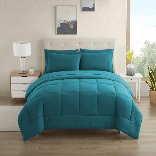RV Short Queen Comforter Set for RV Camper - Comforter Set with Fitted & Flat Sheet, 4 Pillowcases - Tailored for RV Short Queen Beds - Cozy Essentials for Your RV Bedroom, Teal