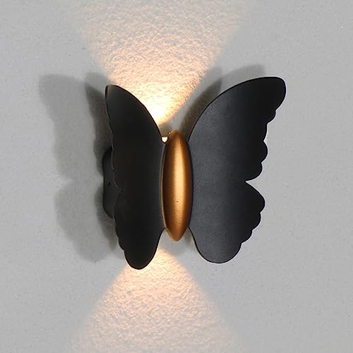 Moderne Applique da Parete Nero Lampada da Parete LED 6W Forma di Farfalla in Metallo Illuminazione Bianco Caldo 3000k per Camera da Letto, Soggiorno, Scale