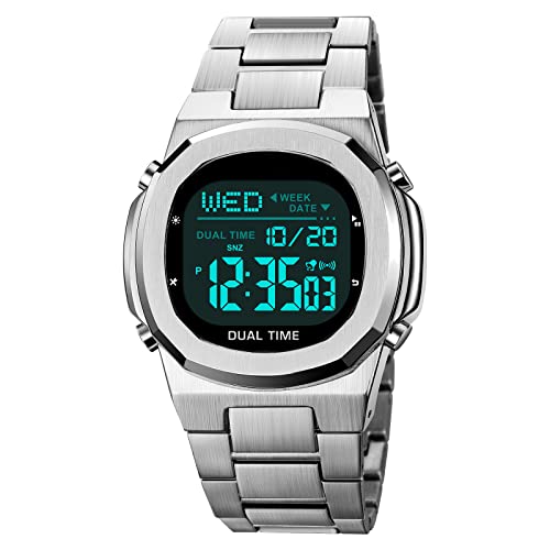 Reginald Men's multifunctional electronic watch outdoor sports watch LED large digital display timing stainless steel watch