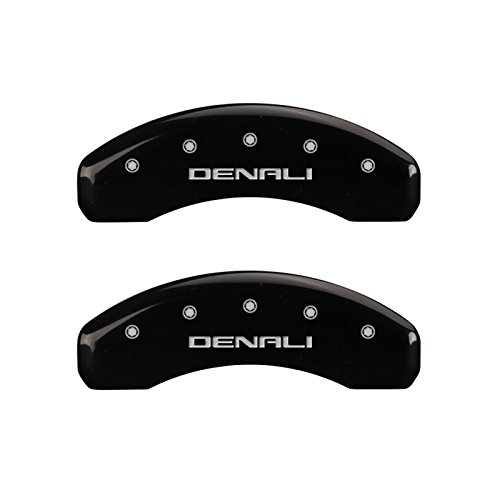 Image of MGP Brake Caliper Covers Compatible with 2015-2020 GMC Yukon (Requires 18 inch+ Wheels) Powder-Coated Finish, 4 PCS Front and Rear - Black, Denali Engraving