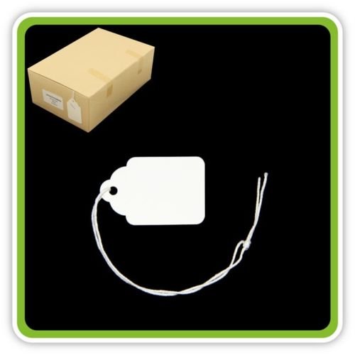 1000 White Strung Tickets 37 x 24 mm Price Tags String Swing Labels 37mm x 24mm — image 1