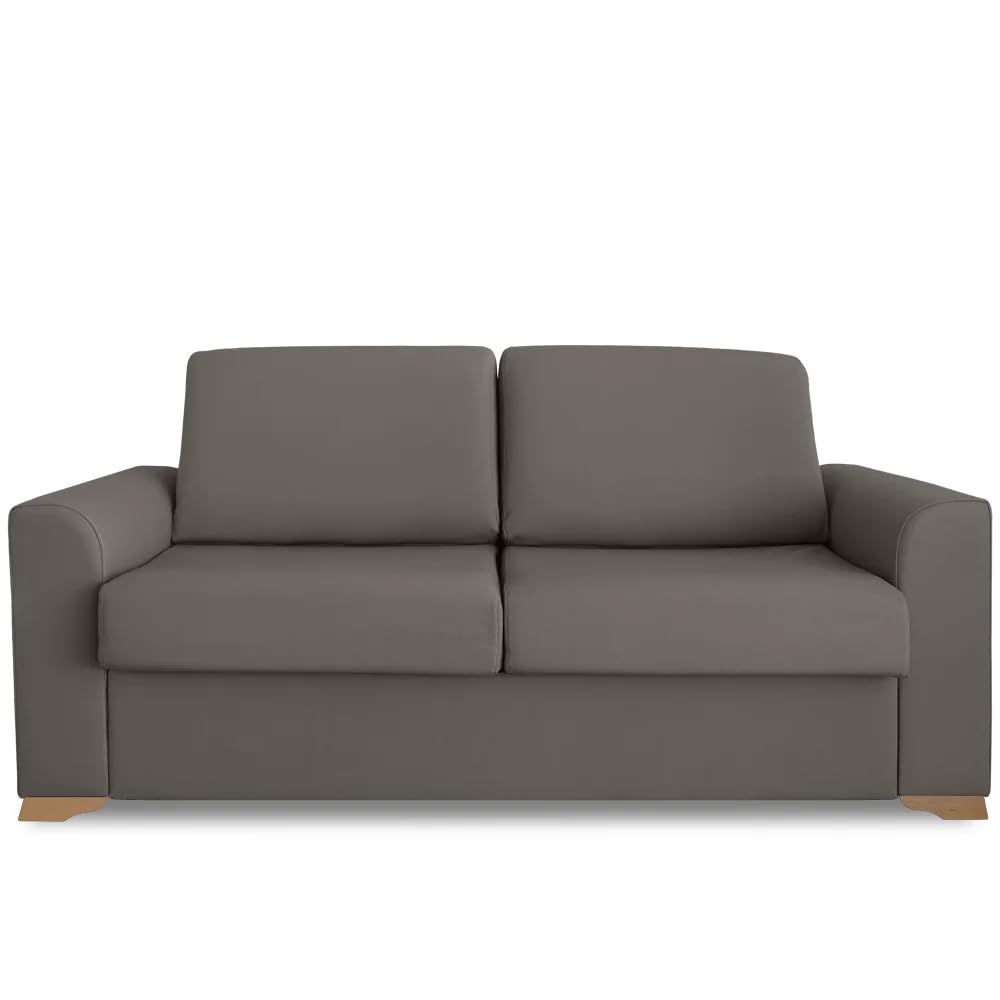 Ventadecolchones - Sofá Cama Italiano 3 Plazas con Subida Y Montaje (207x103x100cm) Berlín en Tela Mozart Antimanchas Gris Topo con Patas de Madera