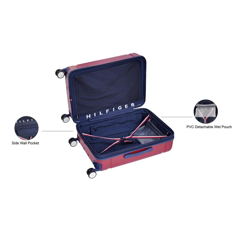 Image of TOMMY HILFIGER Millennia Mid Hard Luggage - Red |Check-in Trolley Bag with TSA Lock | 360 Spinner Double Wheels | Telescopic Handle | Polycarbonate Hardshell Suitcase | 60L Capacity | 68cm
