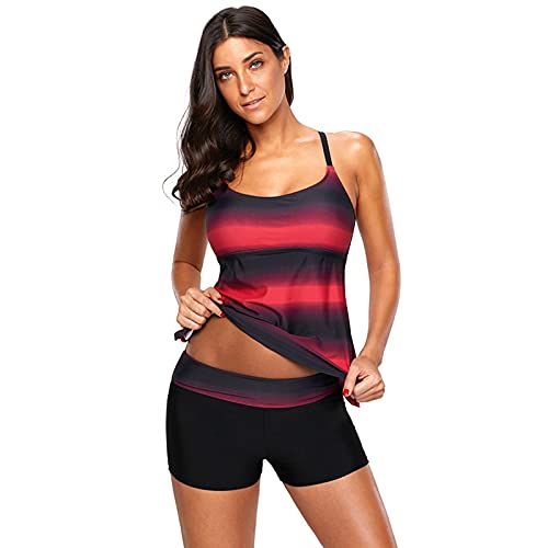 2021 Euro an and American Large Size Split Swimsuit Female Fat Woman Gradient Swimsuit Bikini Tankini Factory Wholesale red XL-image-14