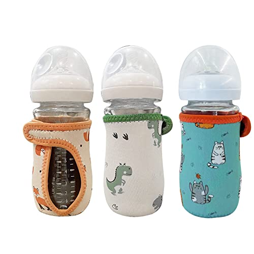 Image of 3 Pack 8oz Neoprene Bottle Sleeves for Philips Avent Natural Glass Bottles, Adjustable Sleeves Improved Heat/Cold Retention Moisture, Non-Slip Grip (Bottle not Included)(Fox)