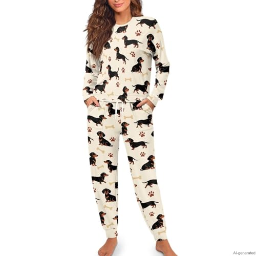 Image of Women's 2 Piece Printed Pajama Set Long Sleeve Sleepwear Set with Long Pants Casual Lounge Sets with Pocket