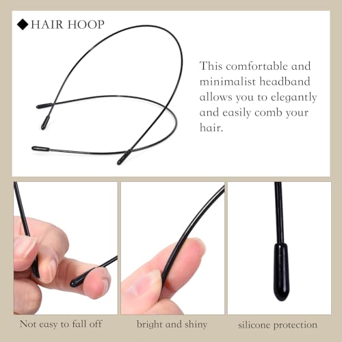 Image of 2 Pcs Metal Headbands for Women, Black Headpiece Wire Headband Trendy & Cute, Thin Head Band Simple and Stylish Headwear Hair Accessories (Black)
