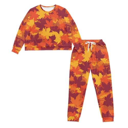 Image of Womens Lounge Set Long Sleeve Soft Pajama Sets | Casual 2 Piece Pj Outfit, Crewneck Sleepwear with Pockets, Adjustable Drawstring, Soft Comfy Fall Pajamas, Plus Size