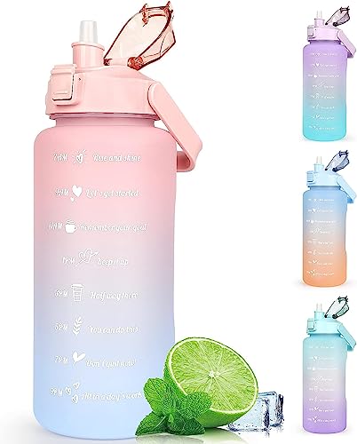 Wosta Water Bottle 2L BPA Free Sport Drinks Jug with Time Marking & Lock Cover, Leak Proof 2 Liters Water Bottle with Portable Handle, Pink Red Water Canteen Bottle (Random Color)