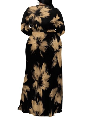 Image of PinkPatty Women's Plus Size Long Sleeve Maxi Dress Casual V Neck Slit Tie Waist Wrap Dresses for Party Cocktail