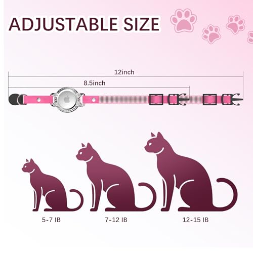 Image of AirTag Cat Collar Breakaway, Rhinestone Velvet Cat Collars with Air Tag Holder and Bell, Adjustable Comfortable GPS Tracker Cat Collar for Girl Boy, Kittens, Puppies(Pink)