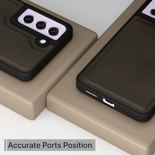 Image of Amazon Basics Back Cover for Samsung Galaxy S21 FE 5G | Premium PU Leather | Soft Touch Finish | Full Camera Protection | Raised Edge Bumper Case (Brown)