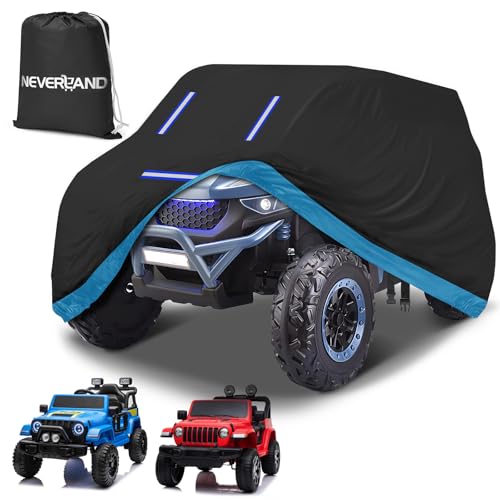 Kids Ride-On Toy Car Cover, Heavy Duty 420D Oxford Kids Electric Car Cover Waterproof All-Weather Protection for Power Wheels Jeep & Toddler Electric Vehicles, Universal Fit with Reflective Strips