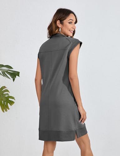 Image of Qiaomai Womens Half Zip Sweatshirt Dresses Summer V Neck Sleeveless Pullover Tunic Tops Mini Dress