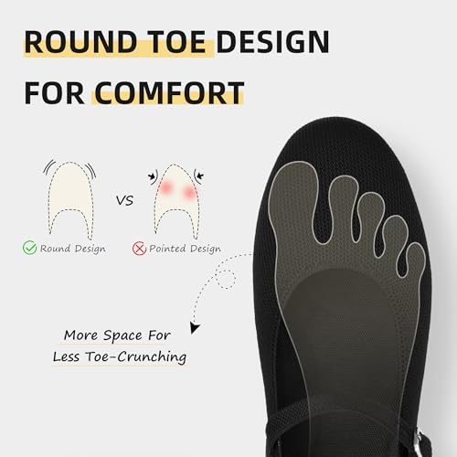 Women's Round Toe Ballet Flats Comfortable Mary Jane Shoes Dressy Slip On Knit Flats Adjustable Straps Washable Flats3