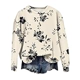 Womens Oversized Sweatshirt Oversized Fall Crewneck Boho Floral Graphic Pullover Sweatshirts No Hood Ladies Vintage Cute Plus Size Sweaters Casual Comfy Fashion 2025 Long Sleeve Tops Beige XL