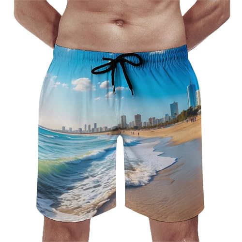 Tel Aviv Israel Men's Swim Trunks Quick Dry Hawaii Board Shorts Bathing Suits Beachwear with Mesh Lining