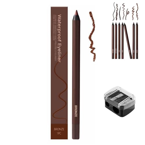 Systemous - Lápiz delineador de ojos impermeable, lápiz de ojos afilable, delineador de ojos 2 en 1 y lápices de cejas, sin manchas, decoloración, suave y fácil de colorear (bronce)