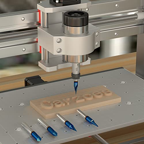 Engraving Cnc Wood Carving Router Bit Set 1/4 Inch Shank 15°, 20°, 60°, 90° Engraving Bits With Nano Blue Coated, 2 Flutes Straight Cnc V-Bit Tungsten Steel Marking Conical Engraving Router Tool #TOP4