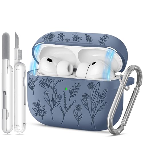 Image of for Airpods Pro 3 Case with Magnetic Lid, Flower Engraved Cases for Apple AirPods Pro 3rd Generation 2025, Soft Silicone Cover for Women Girly with Cleaner & Keychain, Shockproof