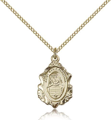 Bonyak Jewelry Saint Medal Collection Gold Filled Maria Faustina Pendant 3/4 x 1/2 inches with Gold Filled Lite Curb Chain