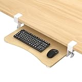 suptek Small Keyboard Tray Under Desk Pull Out with C Clamp Mount for Computer Keyboard, 20 (24.2 Including Clamps) x 11.8 inch Slide-Out Platform Computer Drawer for Typing, Light Wood, DSF1SQM