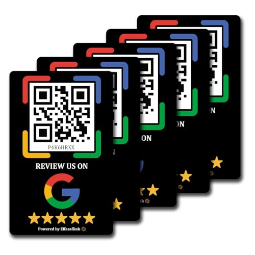 Google Review PVC Card, Google Review Tap Tag, Google Review Sign, Boost Customer Reviews, Tap NFC & Scan QR Code, for iPhone & Android, One-time Purchase for Lifetime Use (Black-5 Card)