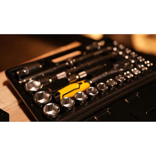 Image of STANLEY STMT79054 24-PIECE Hex Socket Set 1 /2 inch Drive With Ratchet, Comes in a Case, Chrome Vanadium Steel, Professional Tool Kit for Automotive, Plumbing, Garage & Home Repairs