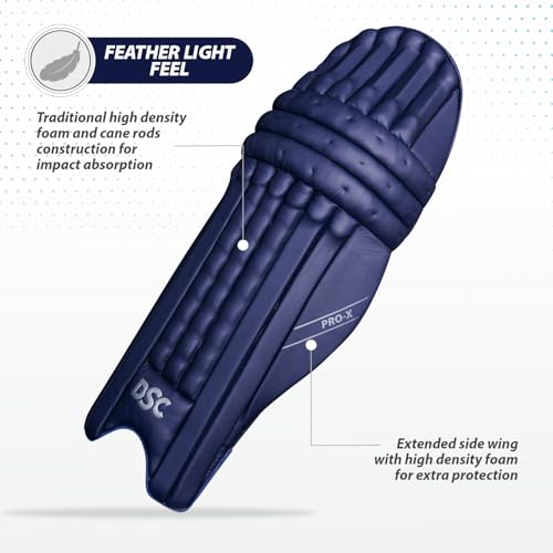 Image of DSC Pro X Cricket Batting Legguard | Material: Polyurethane | Lightweight & Flexible | Enhanced Durability | PVC Instep | Offer Exceptional Longevity | Color: Navy Blue | Size: Mens RH