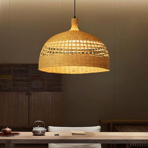 LCSMVLQ Farmhouse Bamboo Pendant Light - Handwoven Ceiling Mounted Bamboo Chandelier Shades, Coastal Beach Hanging Rattan Light Fixture for Kitchen, Dining, Living Room - Image 2