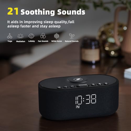 Image of Sound Machine Alarm Clock for Bedrooms with 21 Soothing Sounds | Dimmable - Bluetooth 10W Stereo - Sound Speaker with Wireless Charging - Sleep Sound for Baby Kids Adults