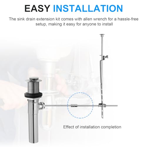 Sink Drain Extension Rod for Bathroom Pop-Up Vertical/Horizontal Rods, 6 Inch Sink Pop Up Rod Assembly Universal Basin Lengthen Extender, 1 Pack