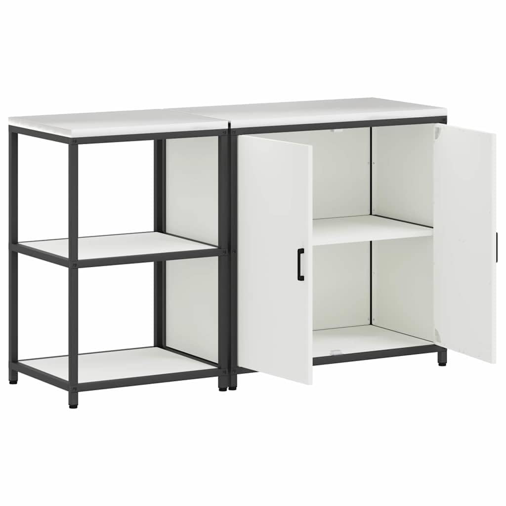 Küchenzeile 150 x 50 x 92 cm Weiß Kaltgewalzter Stahl mit 2 Türen und 4 Regalen Modernes Küchenregal & Küchenschrank Set für Küche Esszimmer