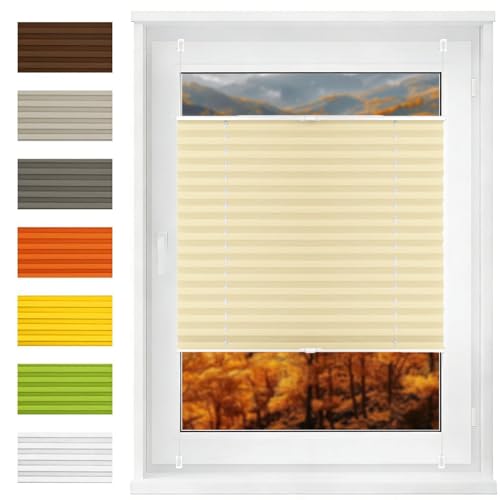 Estor Enrollable Diseño Moderno Opaco 85 x 60 cm Fijación sin Taladrar Translúcido Klemmfix Estor Opaco Enrollable Estores Noche y Dia Elegantes para Ventanas, Color Crema