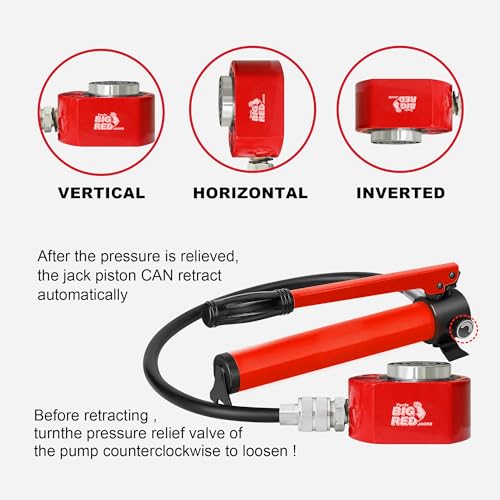 Image of Big RED Hydraulic Ram, Single-Acting Mini Jack, 2.44 inch Stroke, 30 Ton | for Shipbuilding, Bridge, Construction, Precision Machinery, Small Spaces