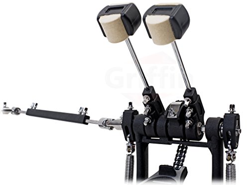 GRIFFIN Double Bass Drum Pedal (Quick-Kick Series) – Heavy-Duty Foot Board Set, Twin Chain with Quad Beaters for Rock & Metal Drumming