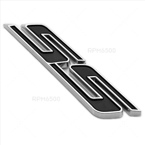 Image of 2Pcs Slant SS Emblems Side Car Badge Decal Compatible with Chevy Camaro Impala Malibu Holden 2010-2026 (Chrome Black)