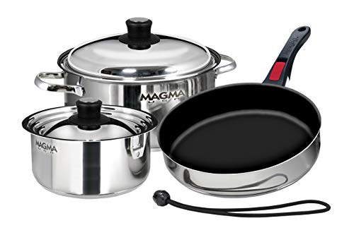 Magma Products, A10-363-2, Gourmet Nesting 7-Piece Stainless Steel Cookware Set with Ceramica Non-Stick