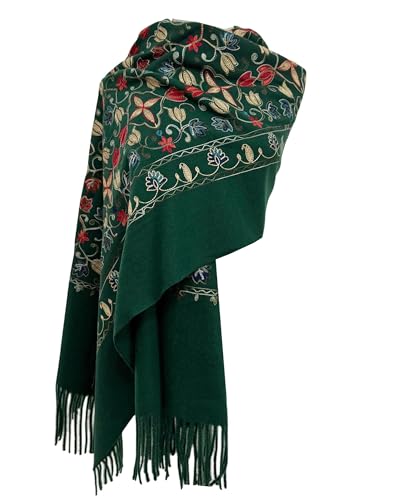 Châle Pashmina Brodé GFM Toucher Cachemire Automne Hiver Écharpe Femme