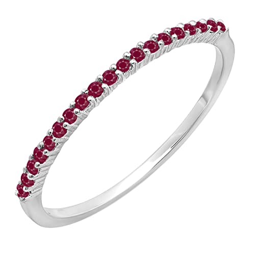 Dazzlingrock Collection Round Ruby Dainty Half Eternity Style Wedding Band For Women, Available in 10K/14K/18K Solid Gold