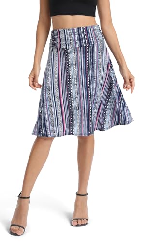 Image of Urban CoCo Women's Ruched High Waist Knee Length Jersey A-Line Stretchy Flared Casual Skirt