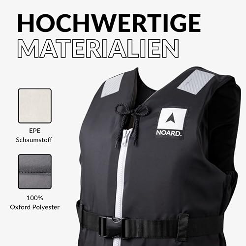 NOARD Schwimmhilfe – Black Edition – 50-70 kg – Schwimmweste für Erwachsene geeignet – 50N Auftrieb – inkl. Solas Reflektoren