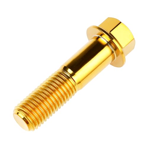 Image of Titanium Bolt M12 30 35 40 45 50 55 60 65 70 75 80 85 90mm Hex Small Flange Head for Motorcycle Car Modification Pack of 4 (M12x45mm Pitch 1.5, Gold)