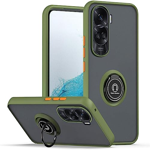 UPLAI Funda para Honor 90 Lite 5G, Antigolpes Ultra Delgado Carcasa con Soporte Magnético Anillo, PC + Suave TPU Bumper Moda Escarchado Estuche Caso.(Verde Ejercito)