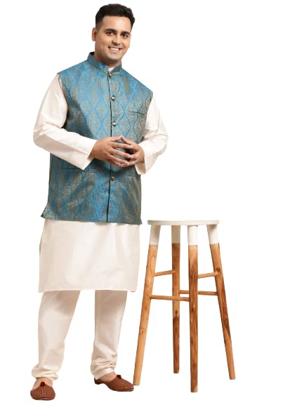 Image of SOJANYA (Since 1958, Men's Silk Blend Grey Kurta Pyjama & Silk Blend Jacket Combo