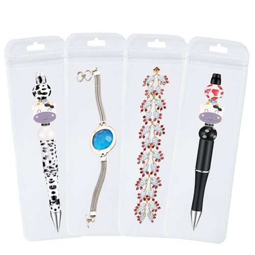 Image of 100 Pcs Beadable Pen Packaging Bags for Small Business, Clear Pen Bag for Bead Pens, Zipper Smell Proof Storage Bags for Packaging Lipgloss, Jewelry, Cosmetic,Candy 2.95x9.8inch