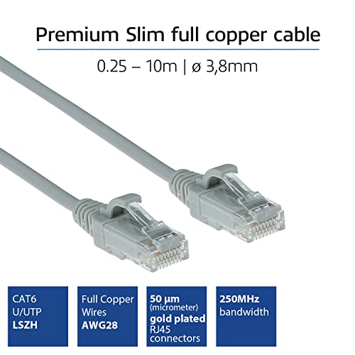 ACT Cat6 Network Cable, U/UTP LSZH LAN Cable, Thin 3.8 mm Slimline, Flexible Snagless Ethernet Cable with RJ45 Connector - Image 2