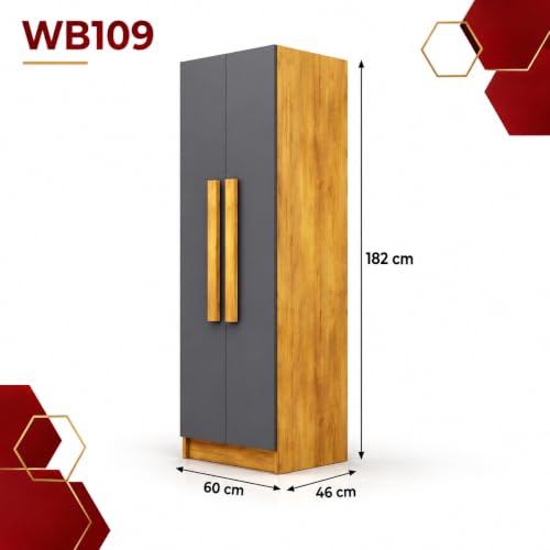 Image of Bniture Wooden Almirah for Clothes, Door for Bedroom, 2 Door Wardrobe with 4 Shelves Huge Storage Space (46D x 60W x 182H CM) | 3 Year Warranty (Giant Wood & Slate Grey)