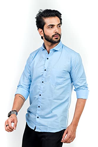 Image of HARPITA Men's Solid Regular Fit Cotton Casual Shirt with Spread Collar & Full Sleeves