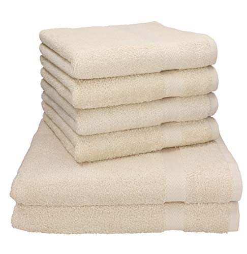 Betz 6er Handtuch Set Premium – 4 Handtücher 50x100 cm – 2 Duschtücher 70x140 cm - 100% Baumwolle – Frottee Handtücher für Bad, Gäste & Alltag – pflegeleicht & langlebig - Farbe Sand